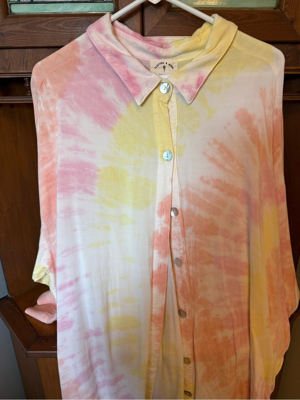 Electric & Rose  Prism hand tie-dyed Seaside Coverup Beach oversized Shirt XS/S - Picture 6 of 10